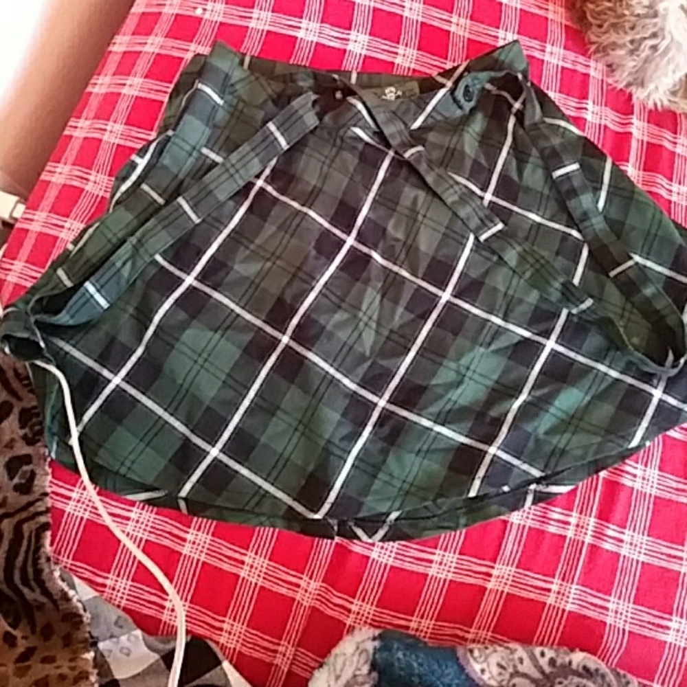 Green plaid suspender skirt